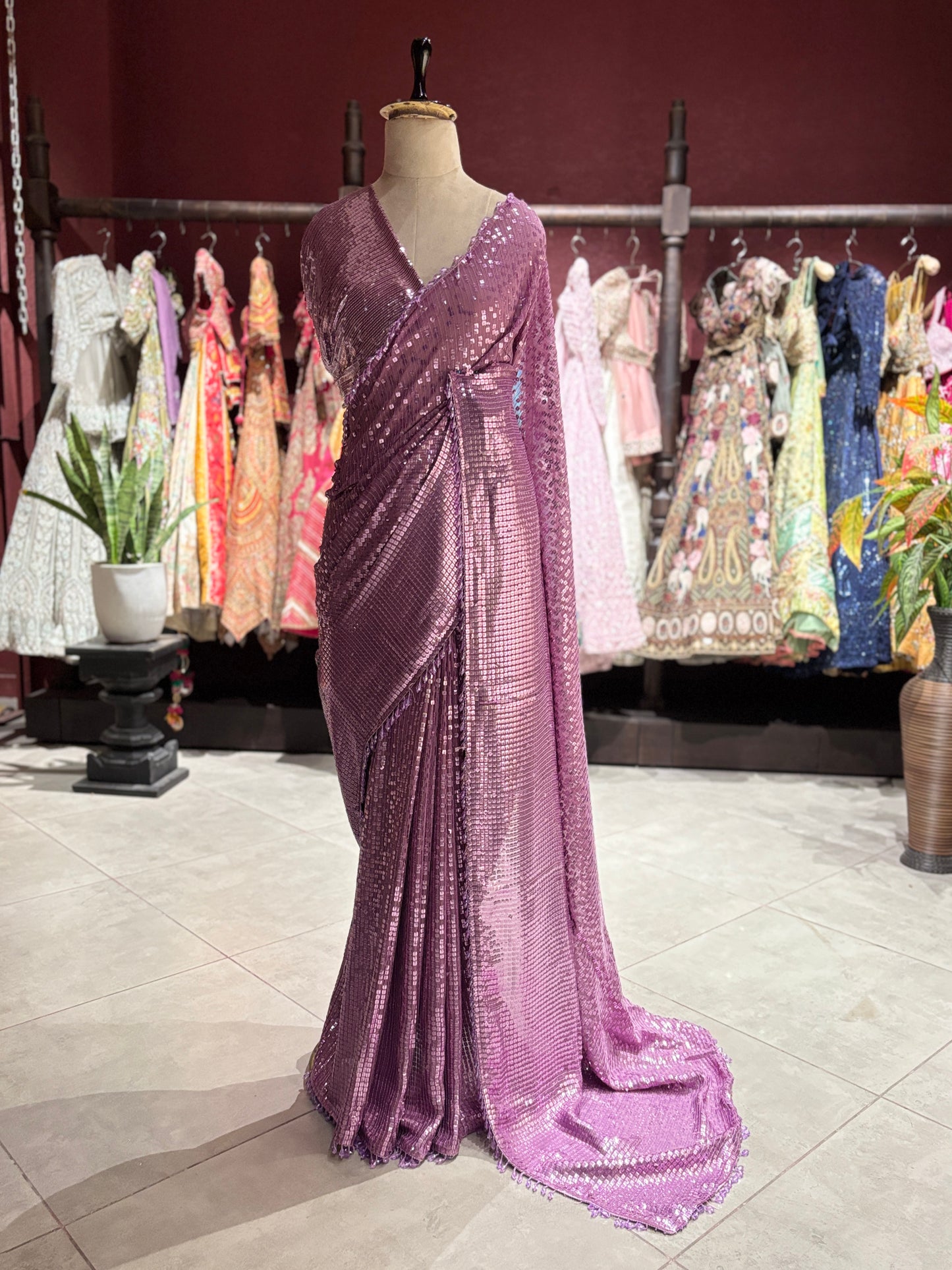 Mauve Purple Sequin Designer Saree with Premium Shimmer Drape