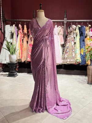 Mauve Purple Sequin Designer Saree with Premium Shimmer Drape