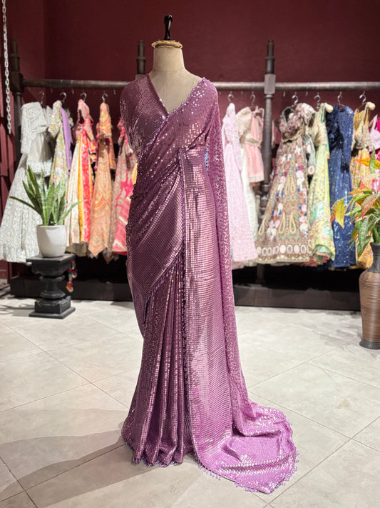Mauve Purple Sequin Designer Saree with Premium Shimmer Drape