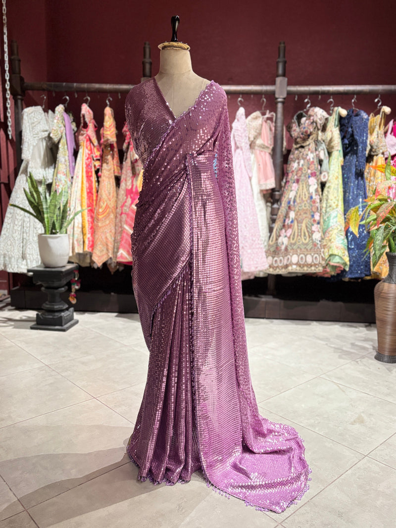 Mauve Purple Sequin Designer Saree with Premium Shimmer Drape