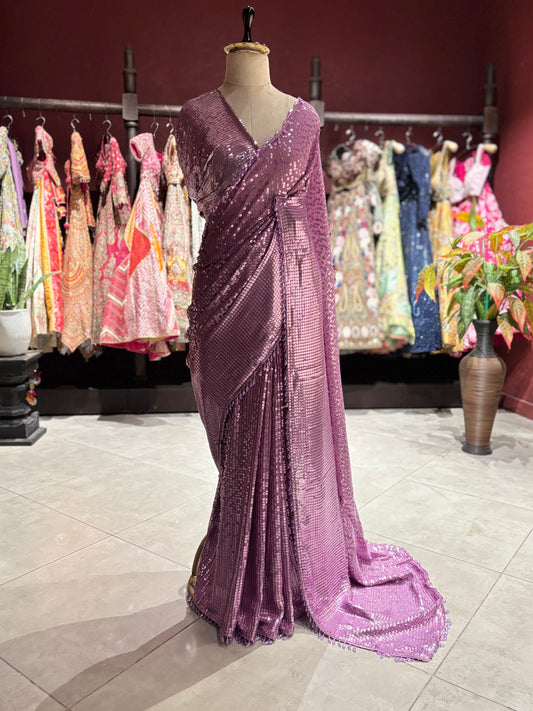 Mauve Purple Sequin Designer Saree with Premium Shimmer Drape