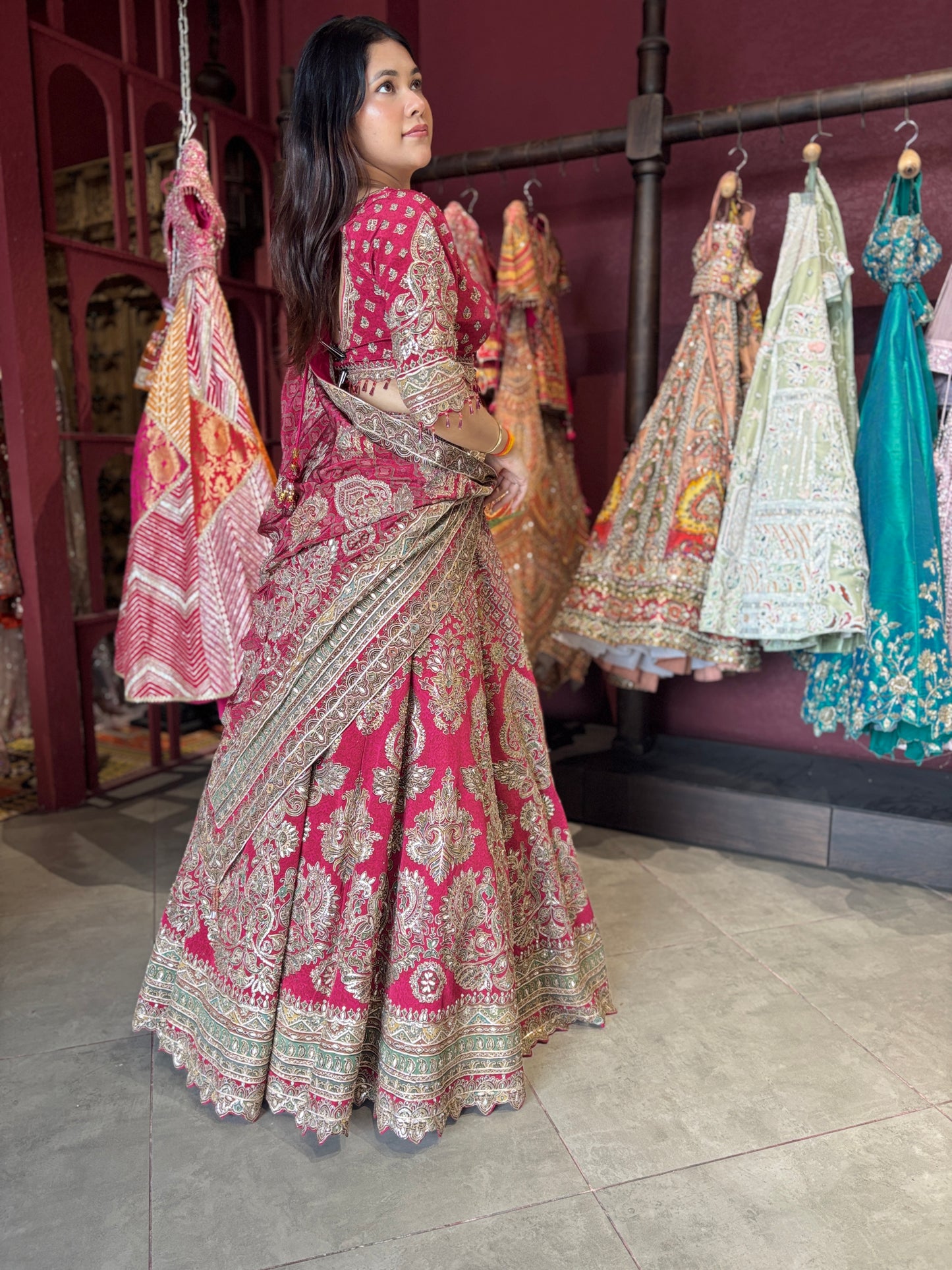 Rani Pink Heavy Zari Embroidered Designer Lehenga Set