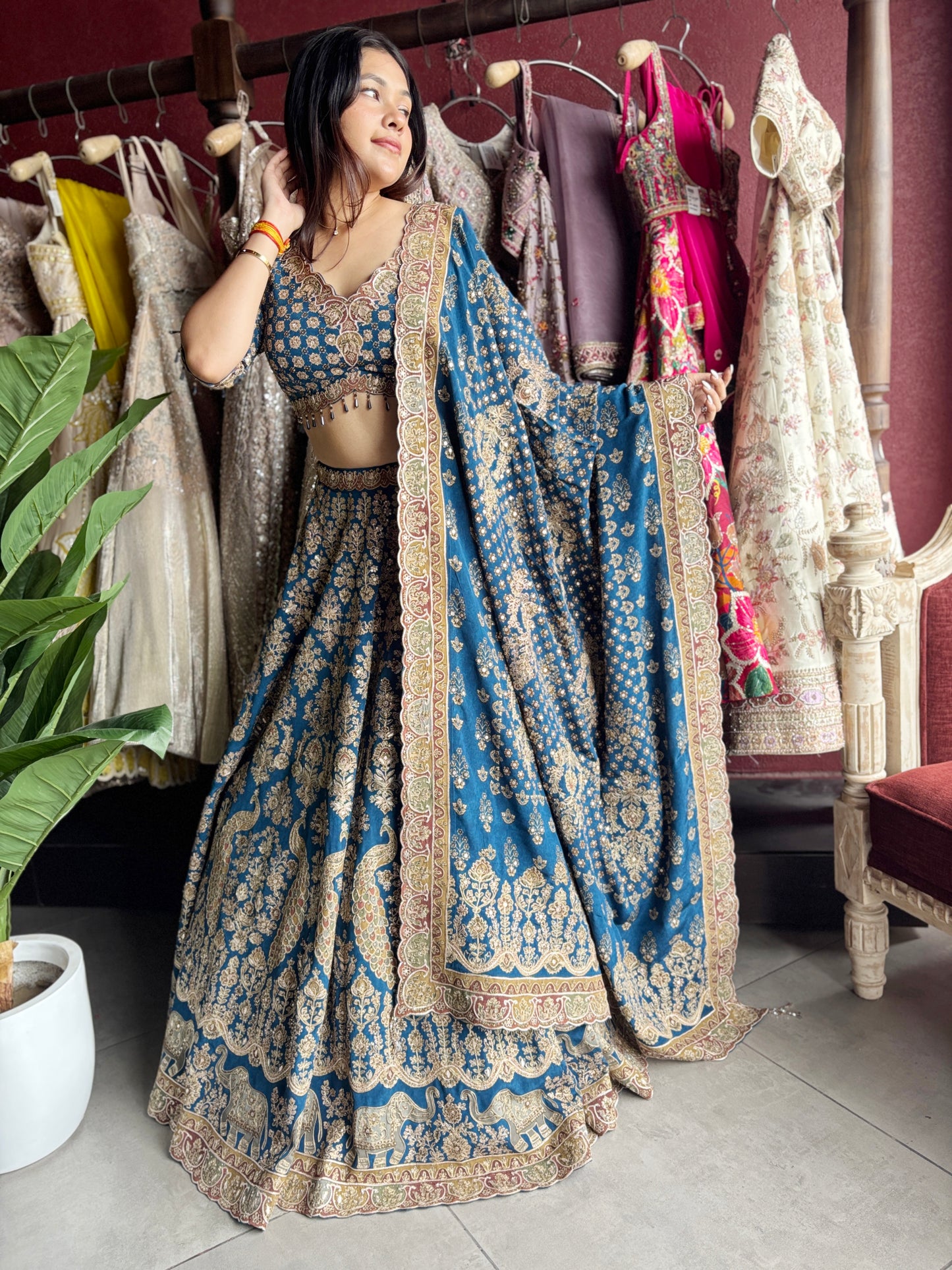 Royal Blue Heavy Zari Embroidered Designer Lehenga Set