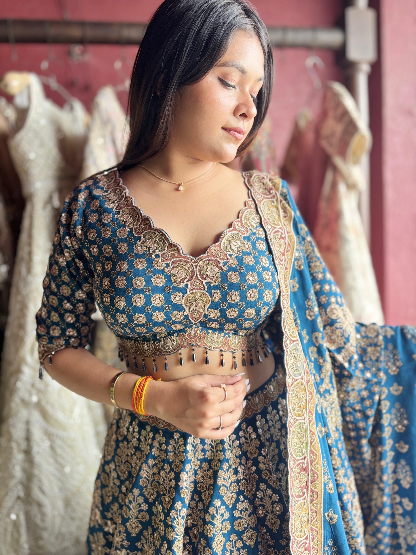 Royal Blue Heavy Zari Embroidered Designer Lehenga Set