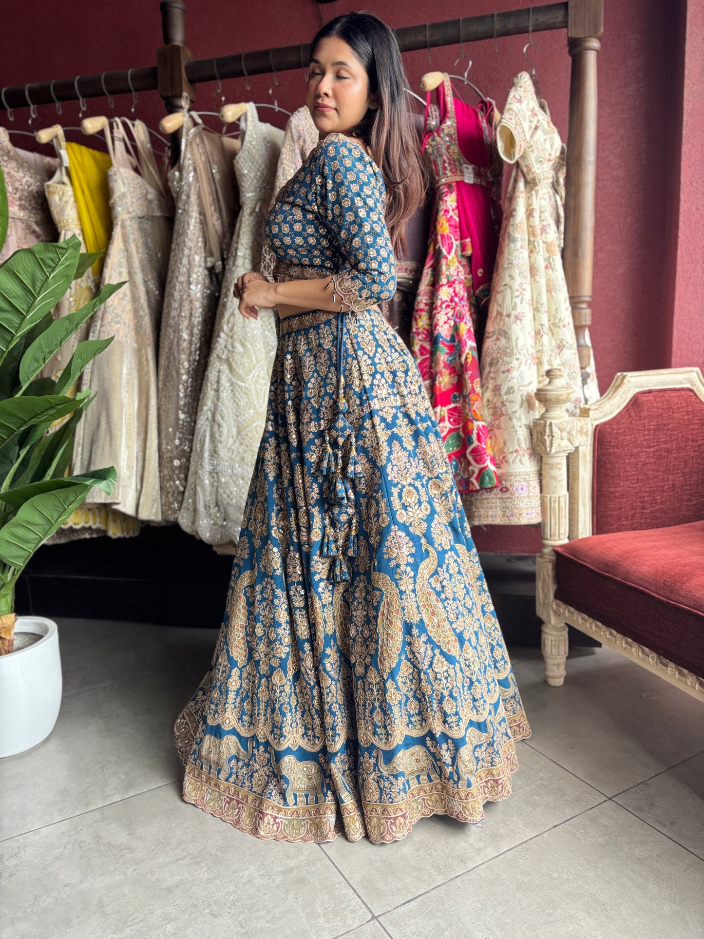 Royal Blue Heavy Zari Embroidered Designer Lehenga Set