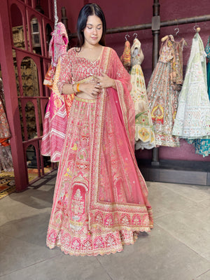 Royal Red Heavy Embroidered Bridal Lehenga with Net Dupatta
