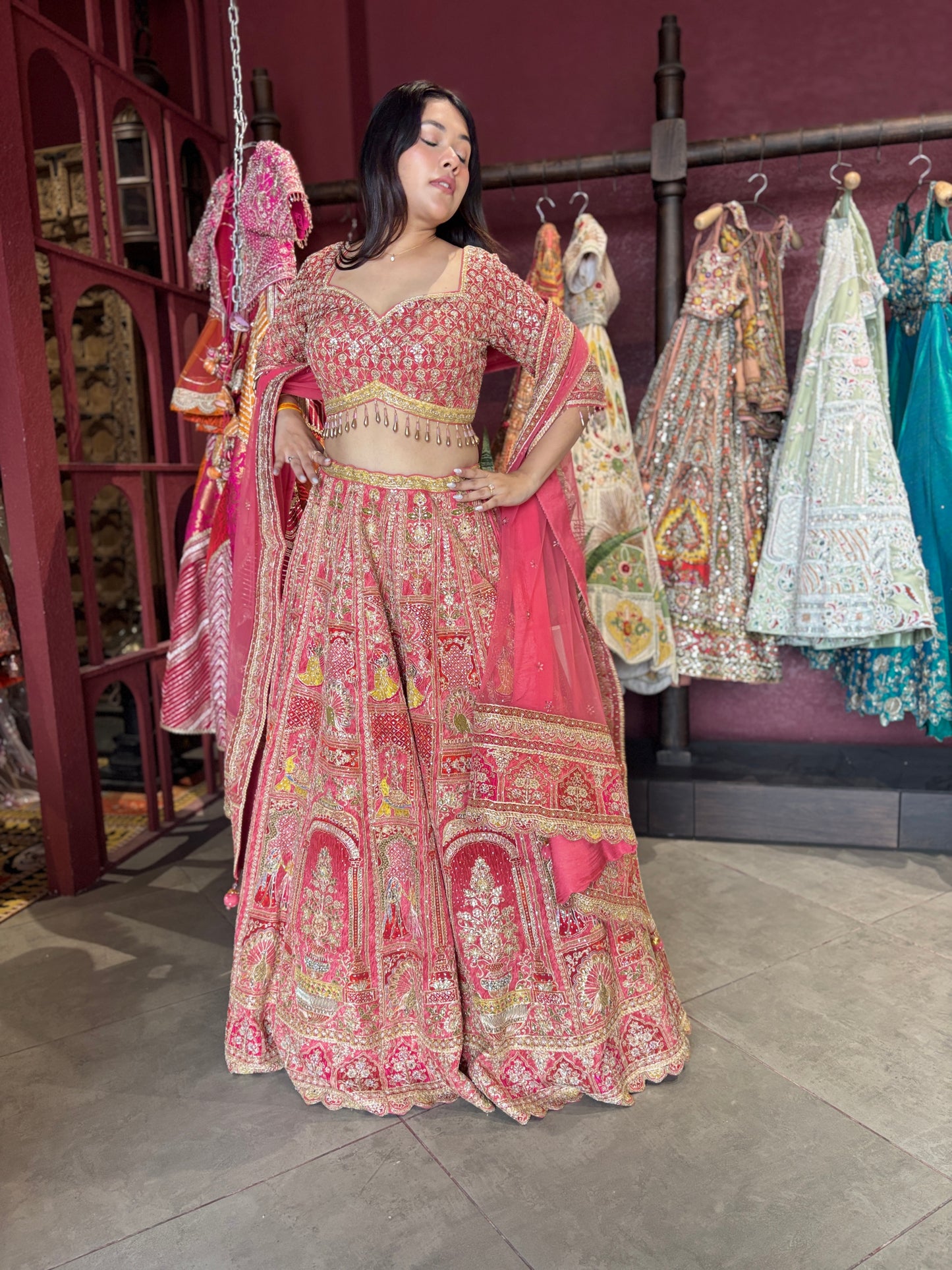 Royal Red Heavy Embroidered Bridal Lehenga with Net Dupatta