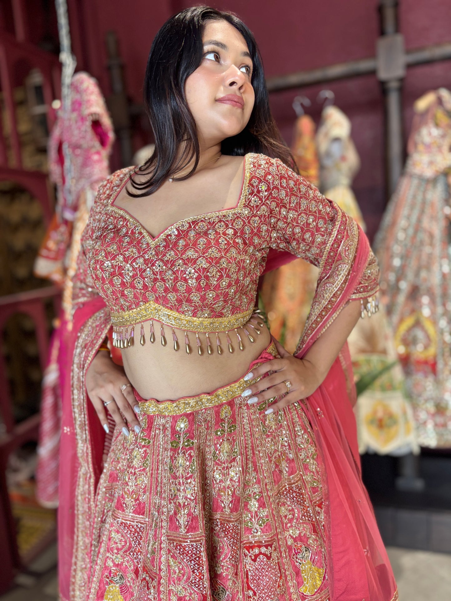 Royal Red Heavy Embroidered Bridal Lehenga with Net Dupatta