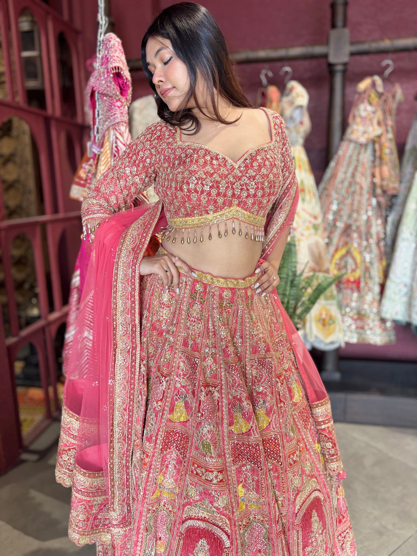 Royal Red Heavy Embroidered Bridal Lehenga with Net Dupatta