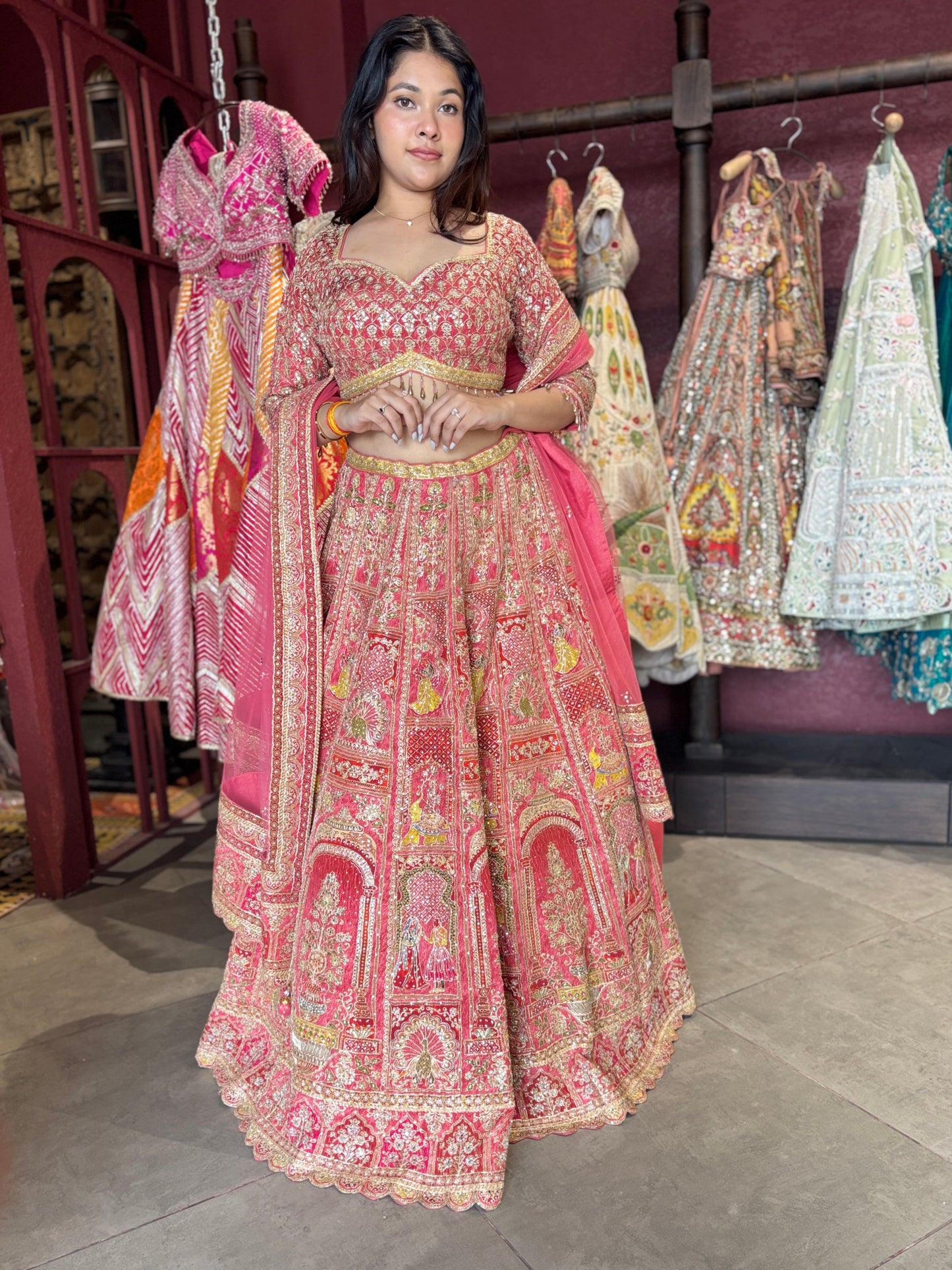 Royal Red Heavy Embroidered Bridal Lehenga with Net Dupatta