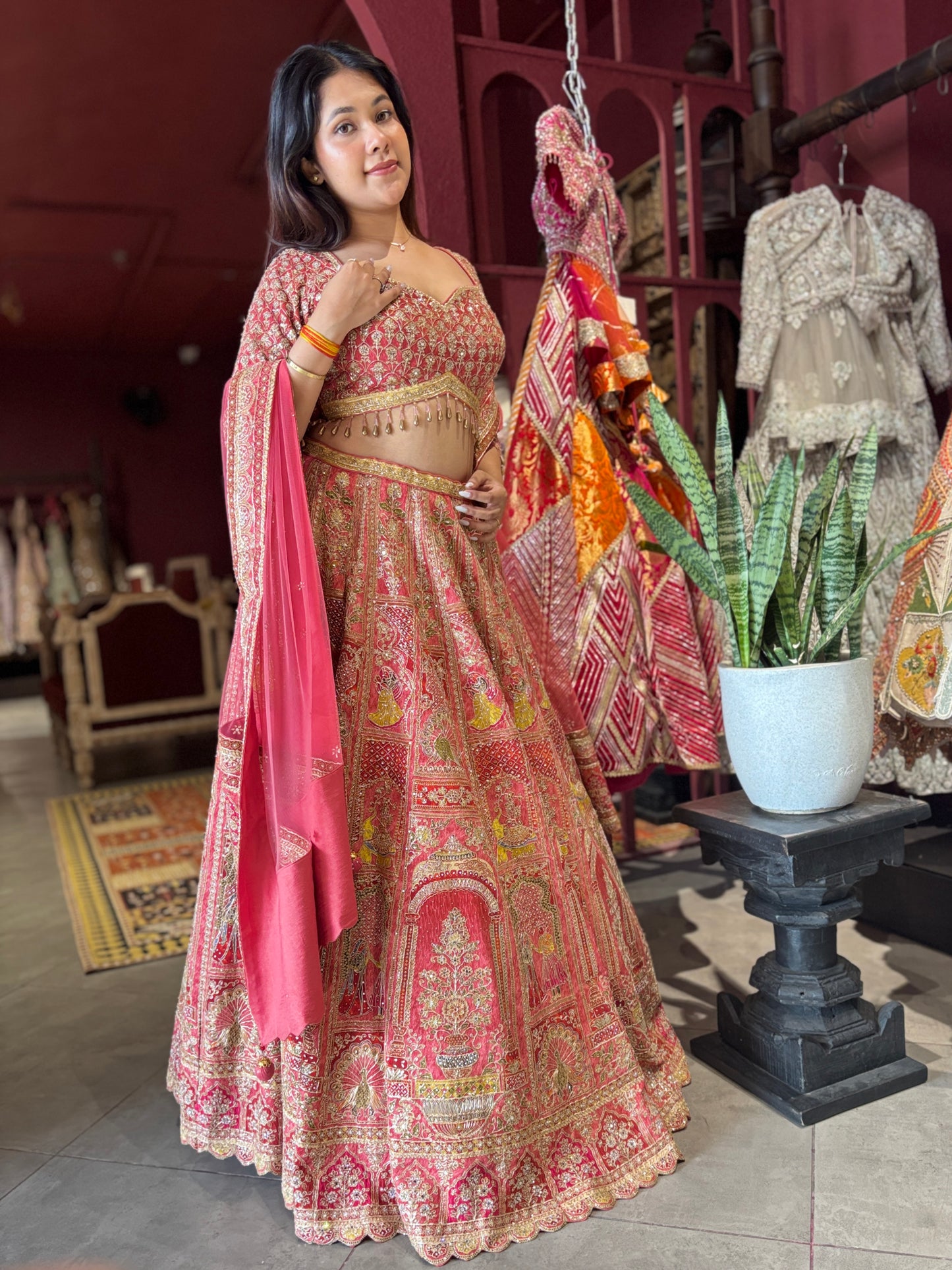 Royal Red Heavy Embroidered Bridal Lehenga with Net Dupatta