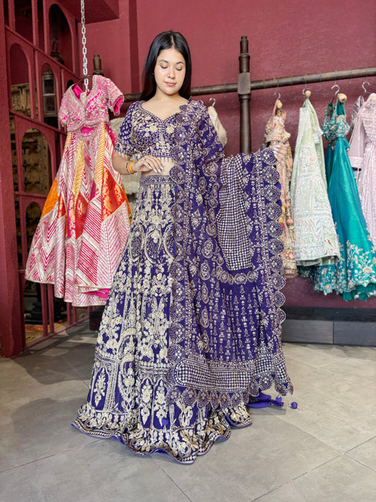 Royal Purple Heavy Zari Embroidered Lehenga Set