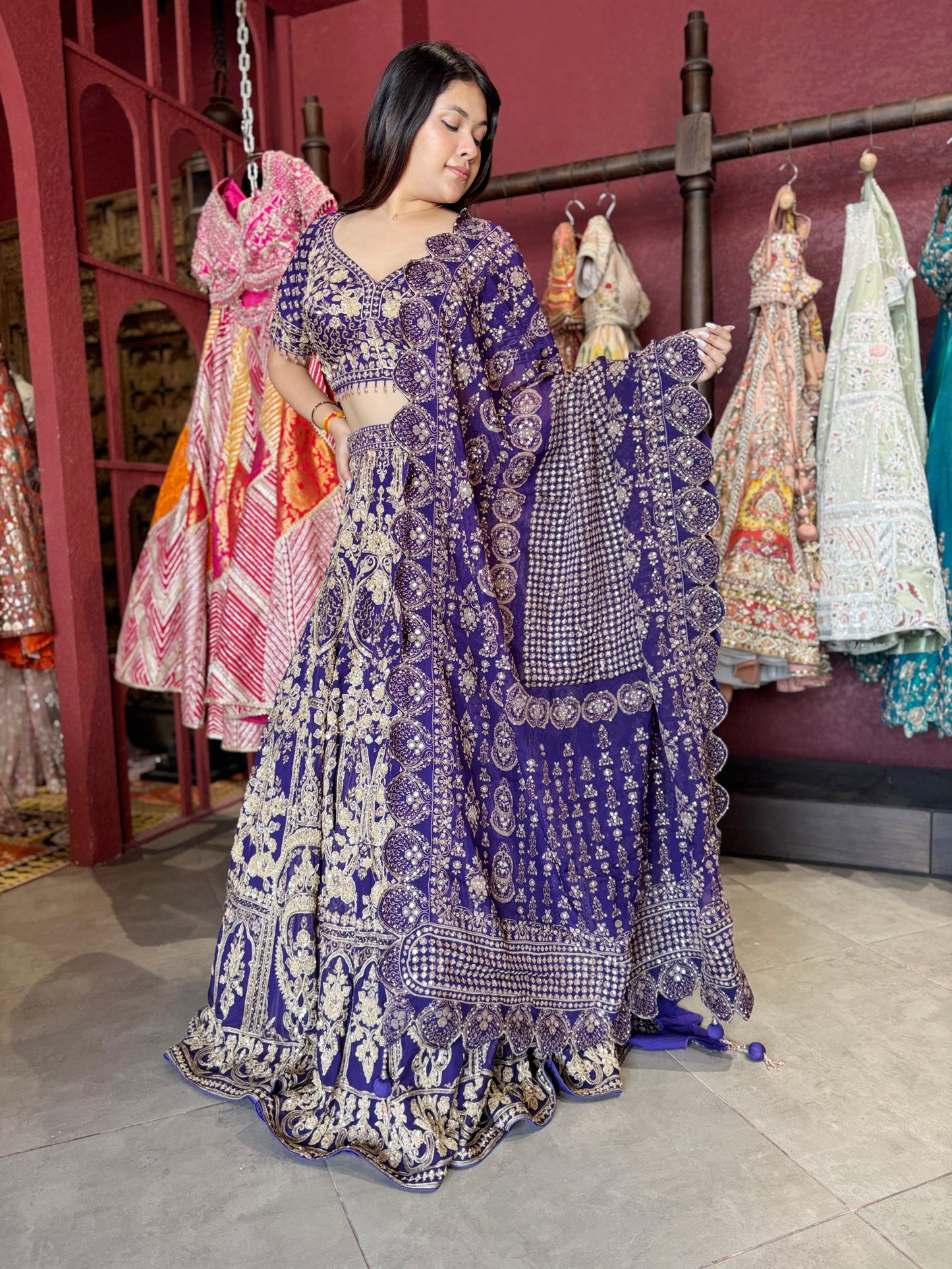 Royal Purple Heavy Zari Embroidered Lehenga Set