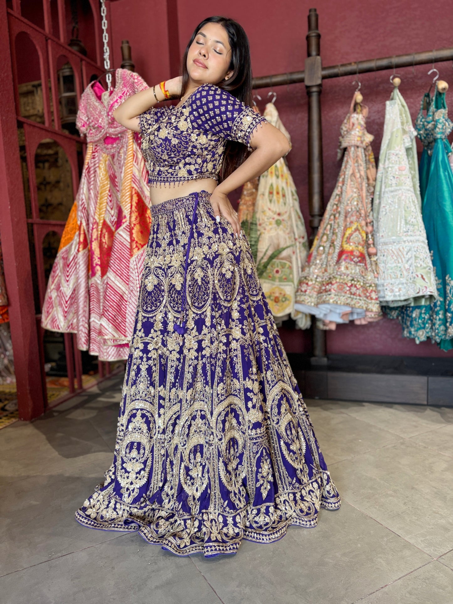 Royal Purple Heavy Zari Embroidered Lehenga Set