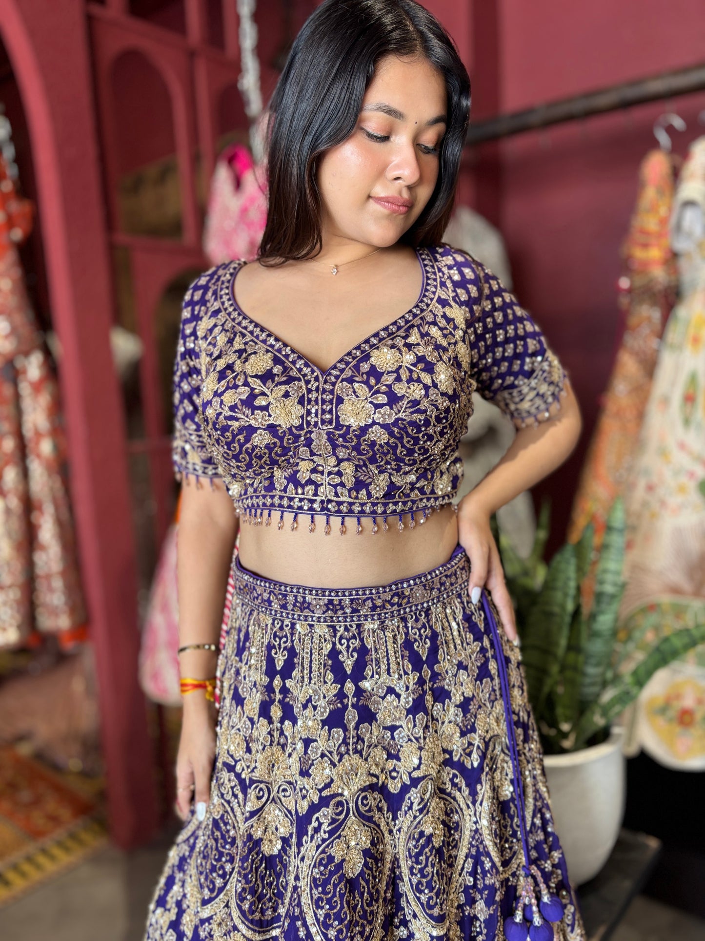 Royal Purple Heavy Zari Embroidered Lehenga Set