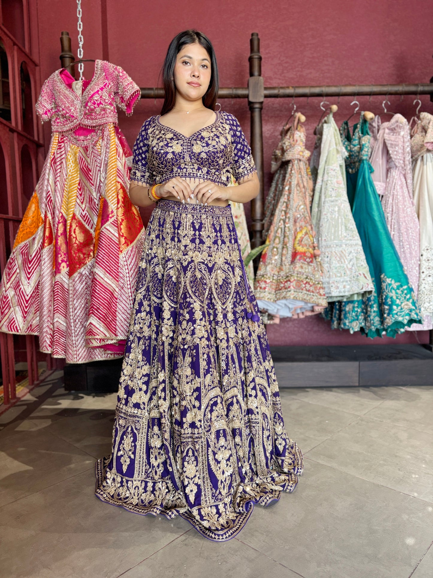 Royal Purple Heavy Zari Embroidered Lehenga Set