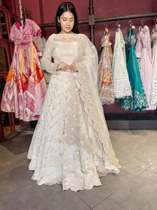 Designer Lehenga with Embellished Blouse and Intricate Dupatta