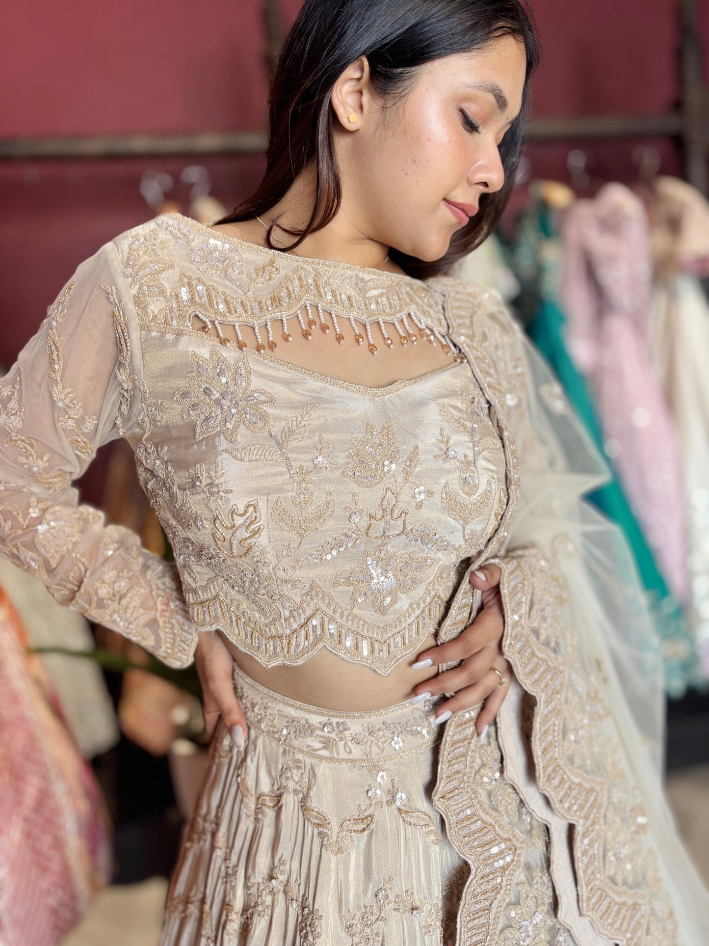Designer Lehenga with Embellished Blouse and Intricate Dupatta