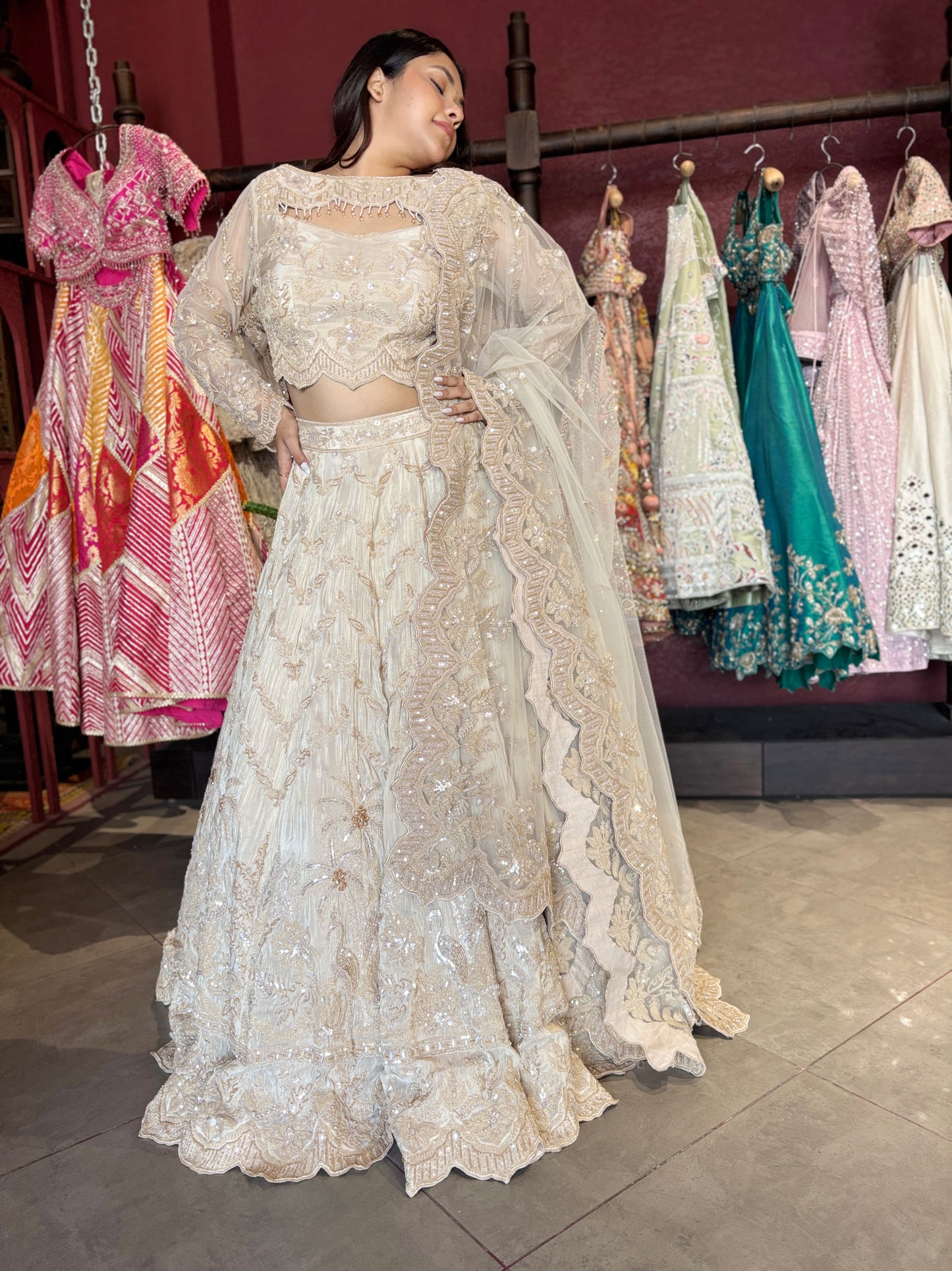 Designer Lehenga with Embellished Blouse and Intricate Dupatta