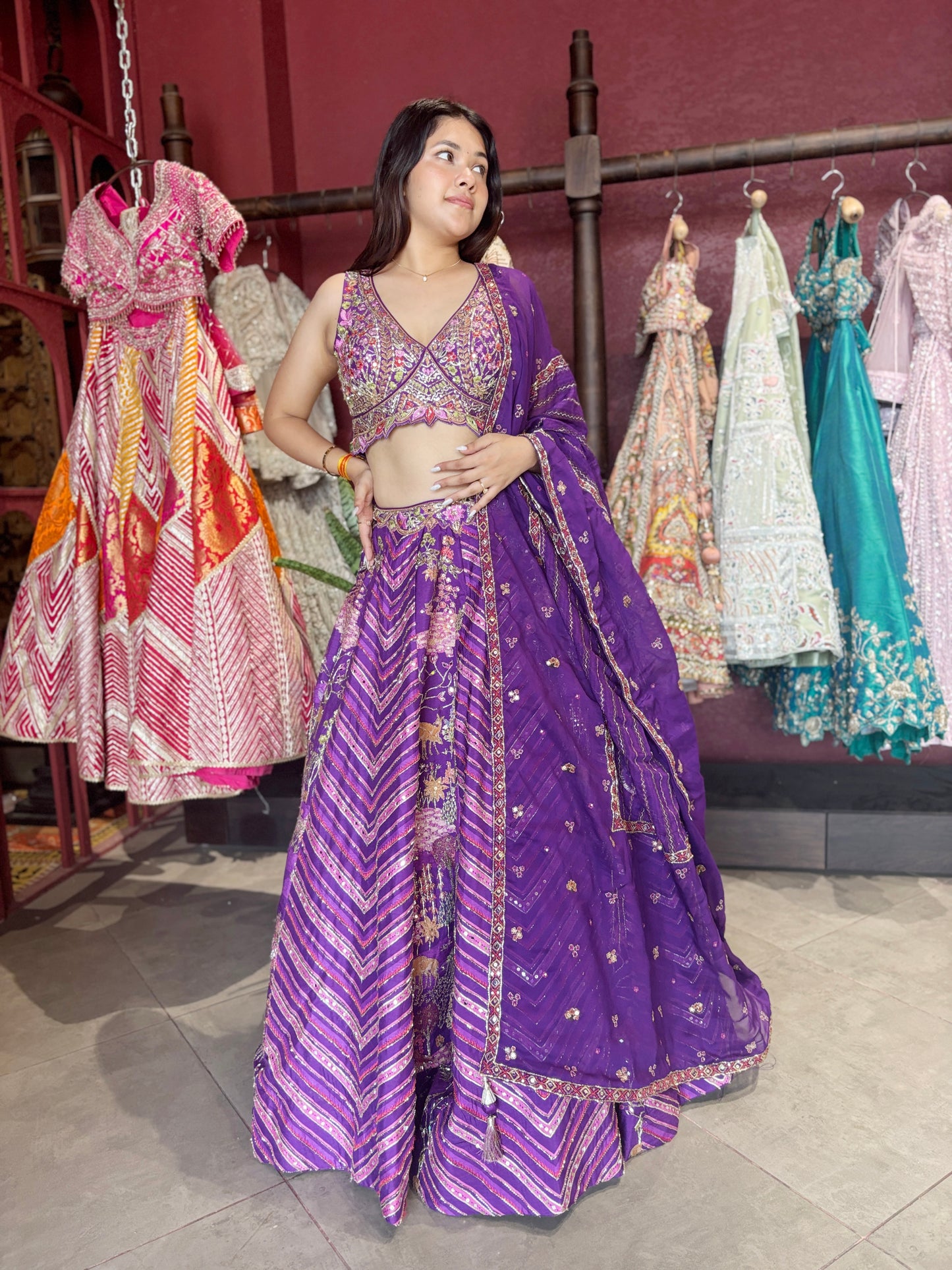 Royal Purple Multi-Color Embroidered Designer Lehenga Choli with Dupatta