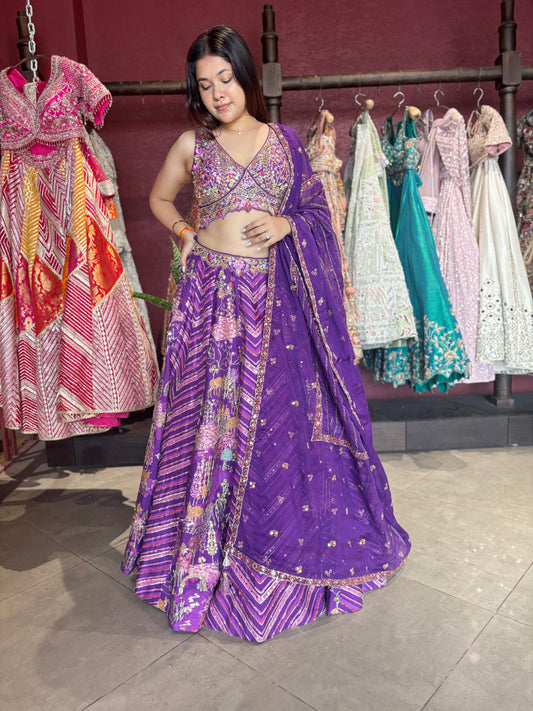 Royal Purple Multi-Color Embroidered Designer Lehenga Choli with Dupatta