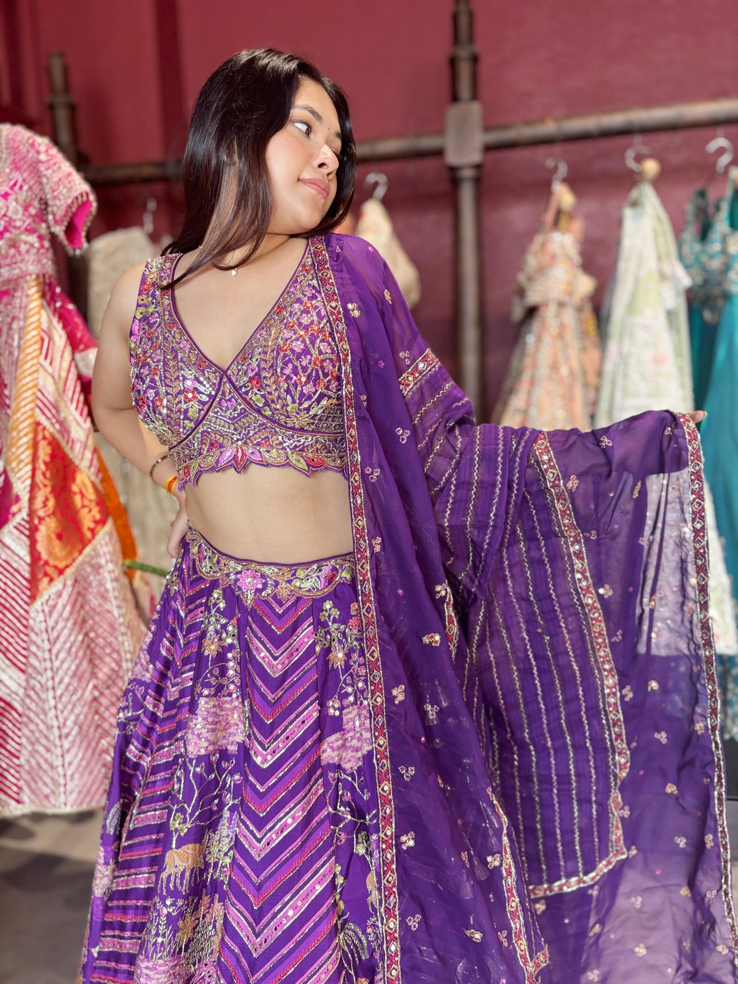 Royal Purple Multi-Color Embroidered Designer Lehenga Choli with Dupatta