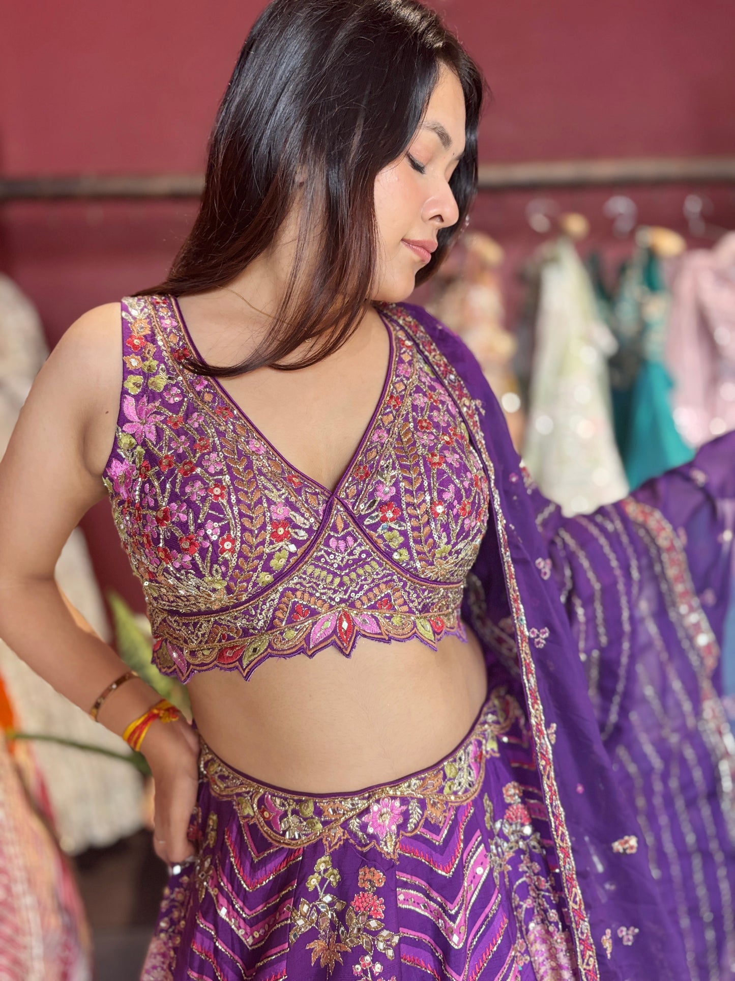 Royal Purple Multi-Color Embroidered Designer Lehenga Choli with Dupatta