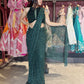 Designer Emerald Green Drape Saree With Designer Blouse