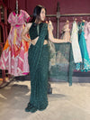 Designer Emerald Green Drape Saree With Designer Blouse