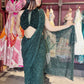 Designer Emerald Green Drape Saree With Designer Blouse