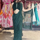 Designer Emerald Green Drape Saree With Designer Blouse