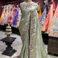 Sage Green Embroidered Saree with Handcrafted Motifs