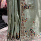 Pistachio Green Embroidered Saree with Peacock Motifs