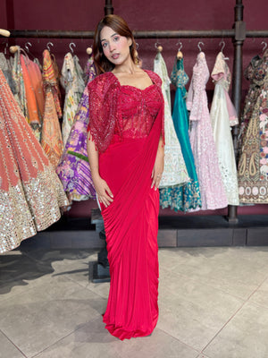 Designer Ready-to-Wear Drape Saree with Hand-Embellished Cape Blouse