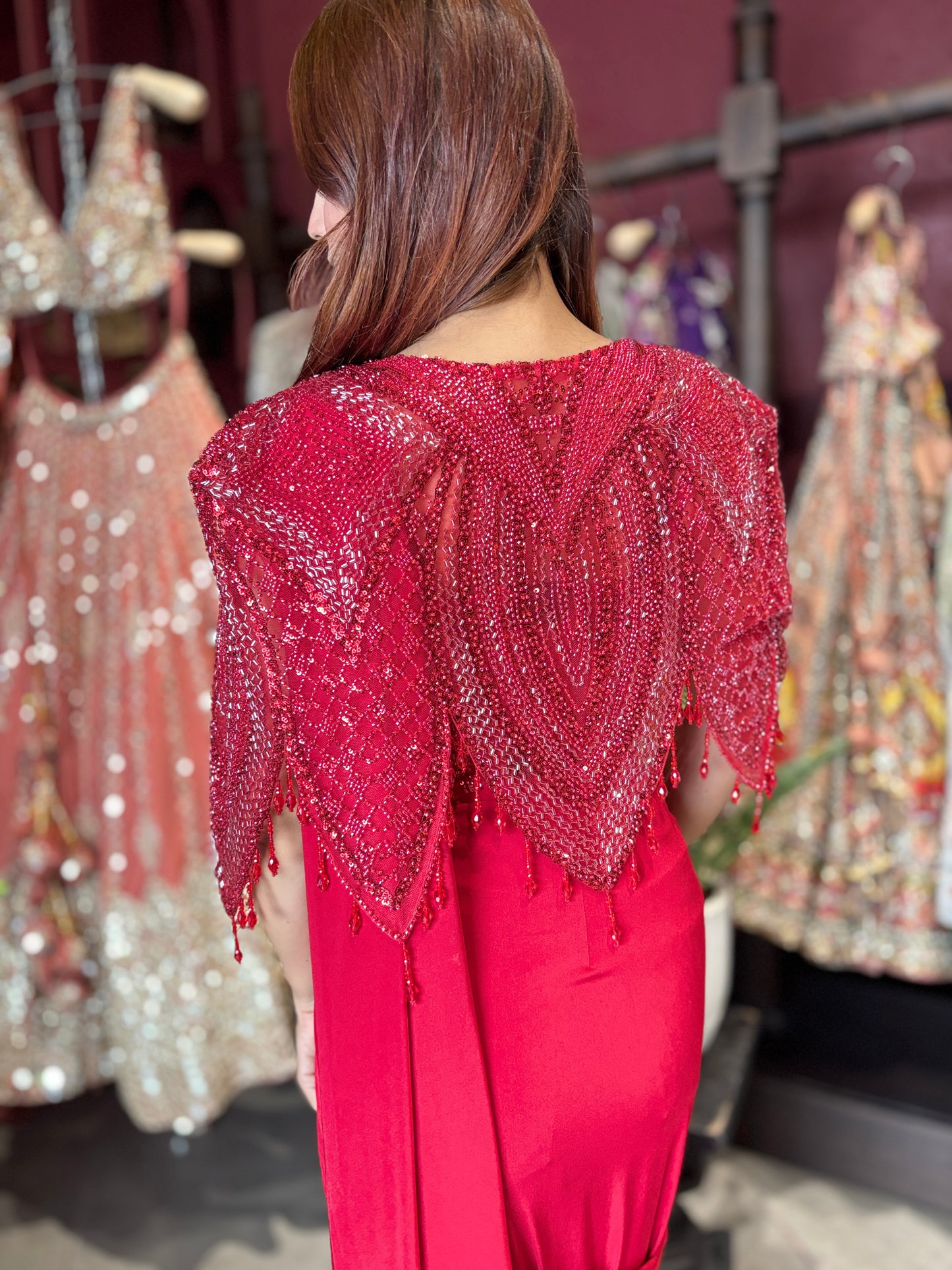 Designer Ready-to-Wear Drape Saree with Hand-Embellished Cape Blouse