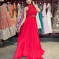 Ruby Red Sequins Designer Lehenga Set with Halter Neck Blouse