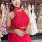 Ruby Red Sequins Designer Lehenga Set with Halter Neck Blouse