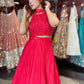 Ruby Red Sequins Designer Lehenga Set with Halter Neck Blouse