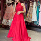 Ruby Red Sequins Designer Lehenga Set with Halter Neck Blouse