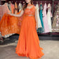 Orange Designer Georgette Lehenga with Embellished Crop Top & Dupatta