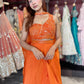 Orange Designer Georgette Lehenga with Embellished Crop Top & Dupatta