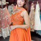 Orange Designer Georgette Lehenga with Embellished Crop Top & Dupatta