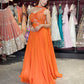 Orange Designer Georgette Lehenga with Embellished Crop Top & Dupatta