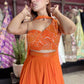 Orange Designer Georgette Lehenga with Embellished Crop Top & Dupatta