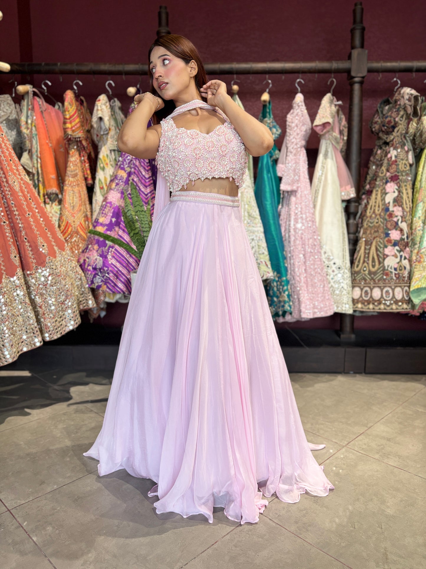 Grand Designer Blush Pink Lehenga with Beaded Choli