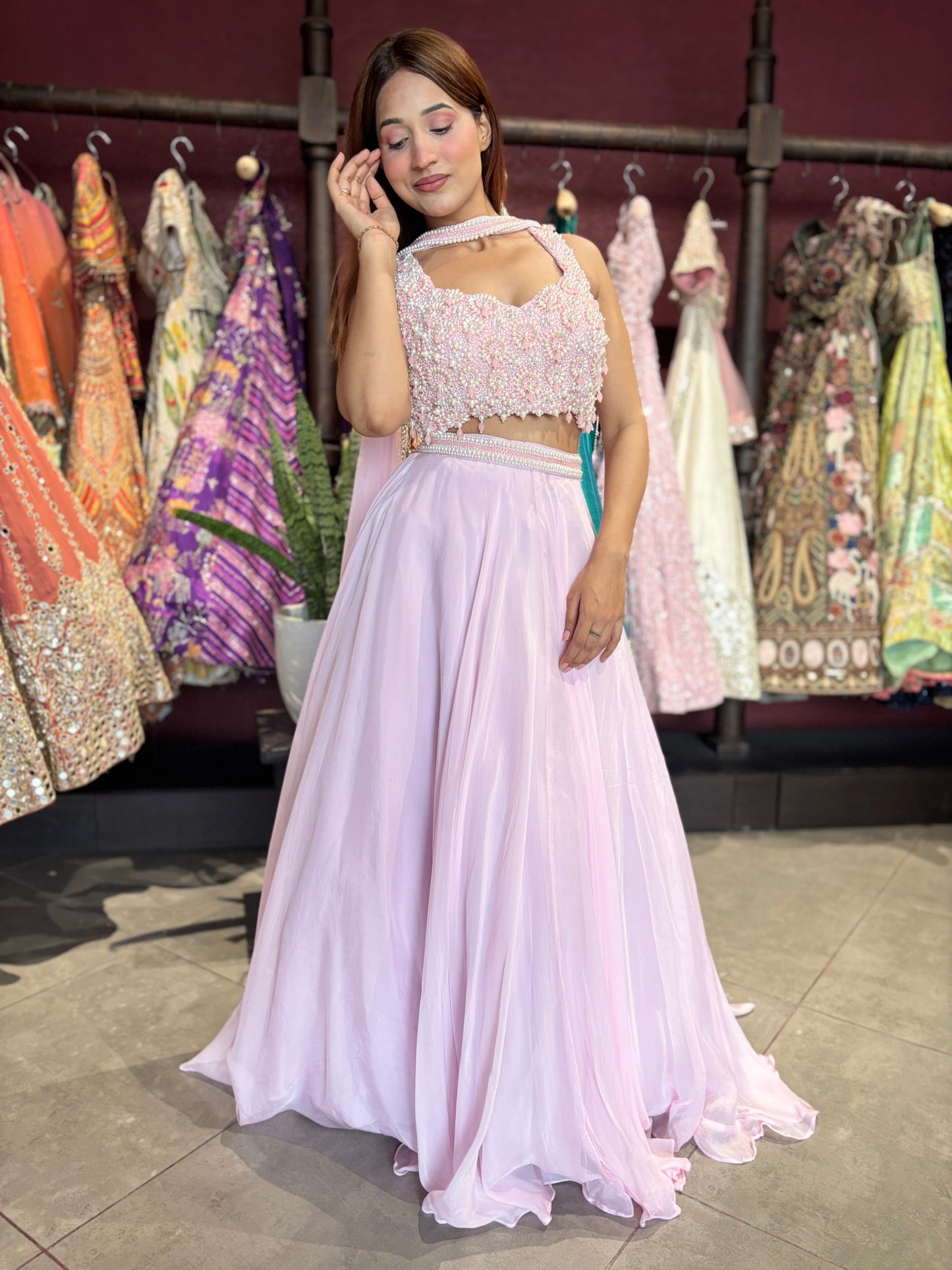 Grand Designer Blush Pink Lehenga with Beaded Choli
