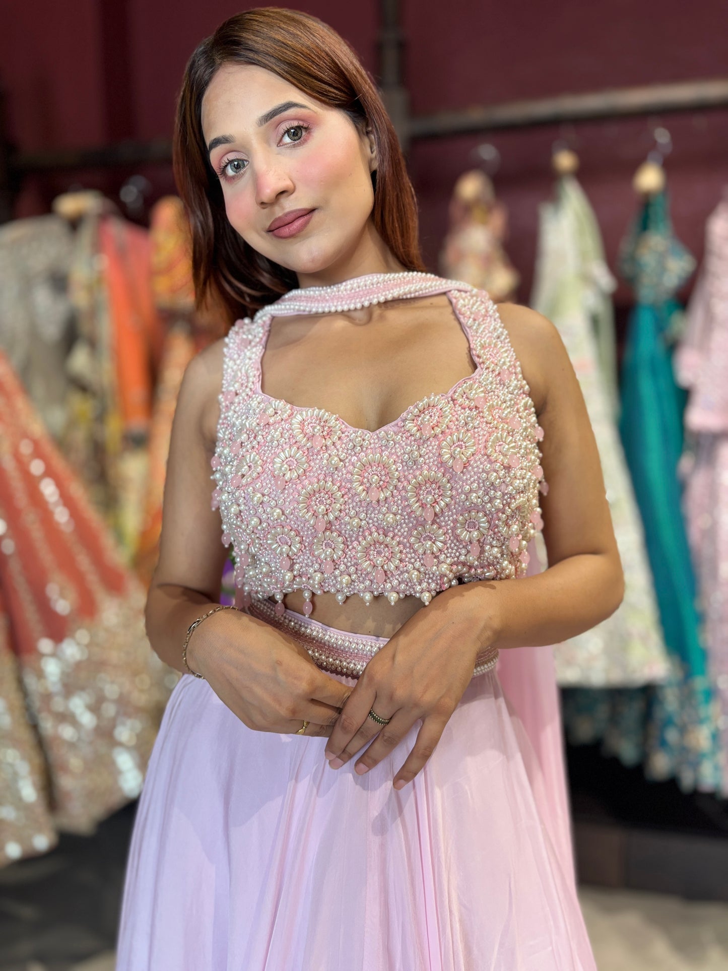 Grand Designer Blush Pink Lehenga with Beaded Choli