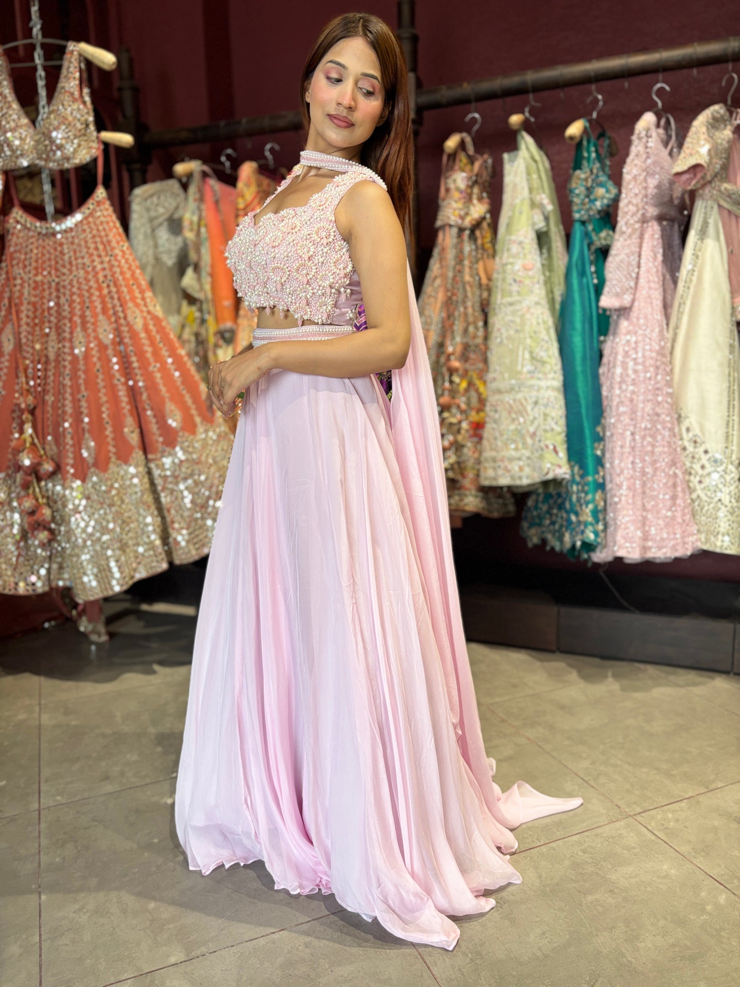 Grand Designer Blush Pink Lehenga with Beaded Choli