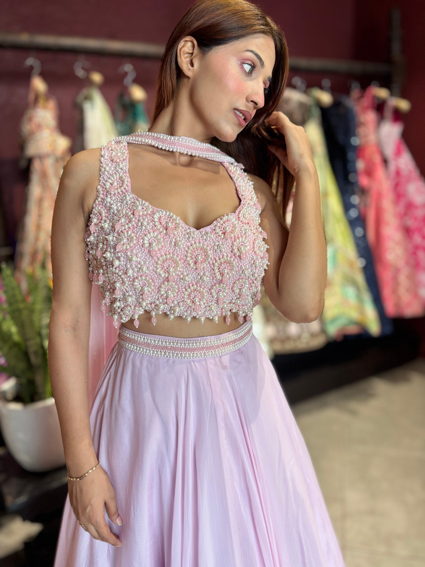 Grand Designer Blush Pink Lehenga with Beaded Choli