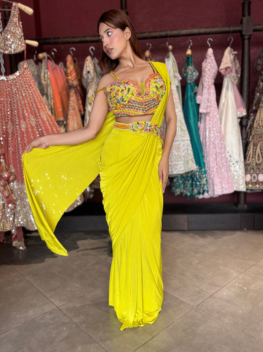 Designer Ready-to-Wear Drape Saree with Hand-Embellished Blouse
